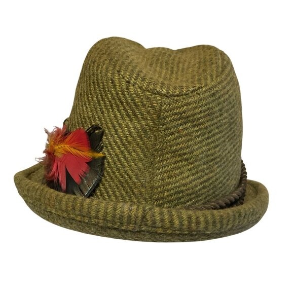 Vintage Green Wool Tyrolean Fedora Hat Sz 7 Feather Pin Braided Rope Accent - Picture 4 of 9